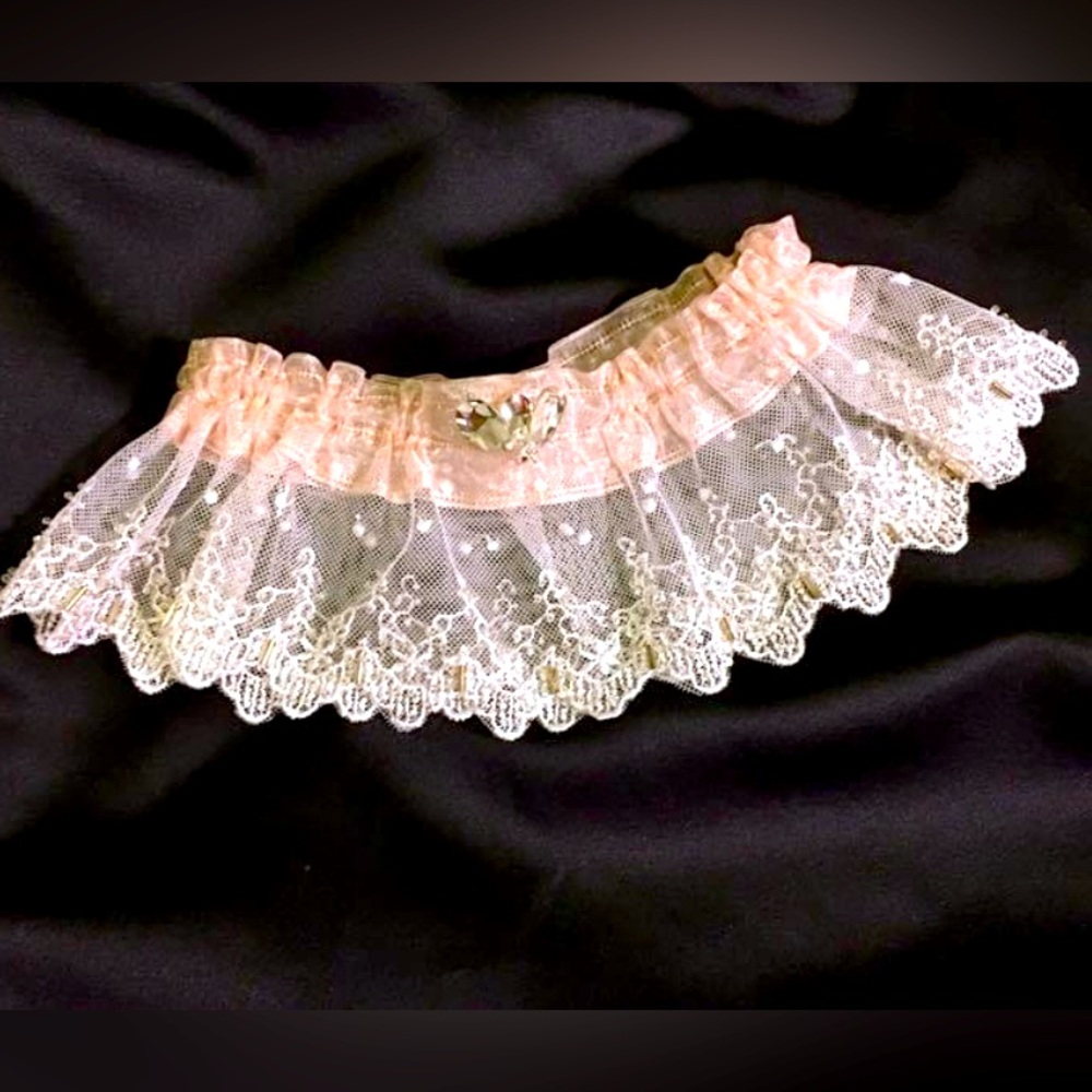 Pink and Lace Wedding Garter with Crystal Detail